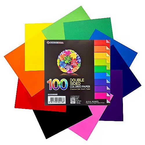 Kami Origami Paper Pack – 100 Sheets, 10 Colours, Double-sided, 15x15 cm