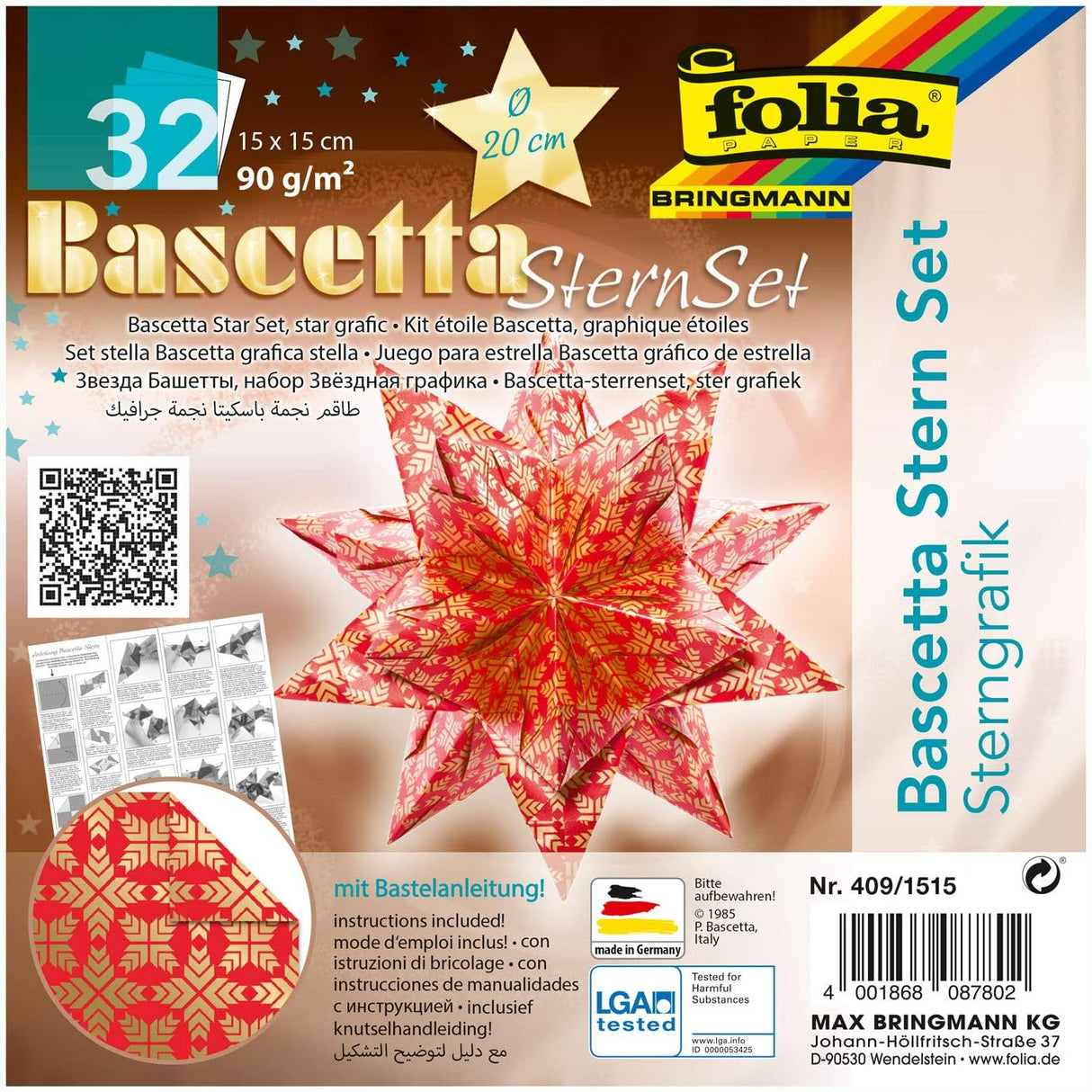 Bascetta Star Origami Kit – Patterned 15x15 cm, 32 Sheets