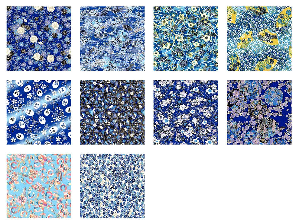 Hand-Dyed Yuzen Washi Origami Paper – Blue Tones | 10 Sheets