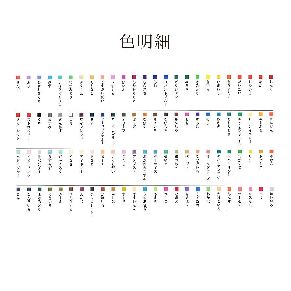 Color swatch chart with text on a white background