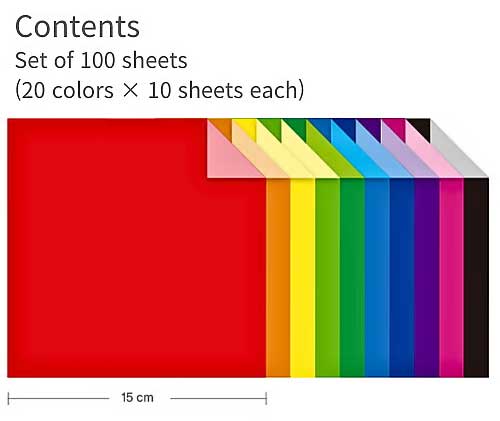 Kami Origami Paper Pack – 100 Sheets, 10 Colours, Double-sided, 15x15 cm