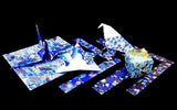 Hand-Dyed Yuzen Washi Origami Paper – Blue Tones | 10 Sheets