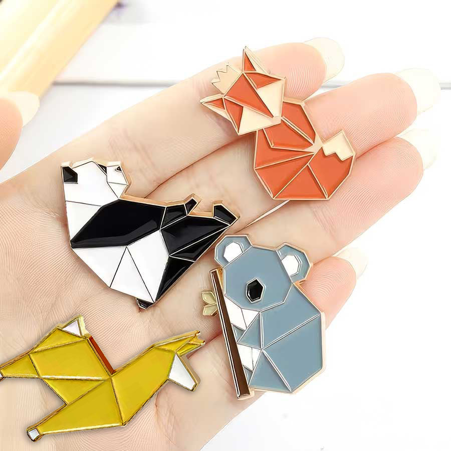Origami Enamel Animal Badges