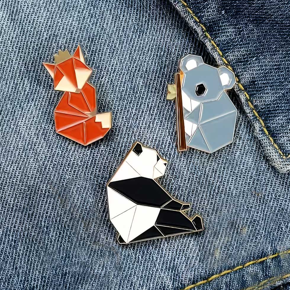 Origami Enamel Animal Badges
