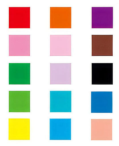Grid of colorful square color swatches on a white background