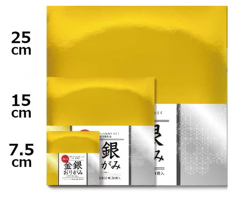 Ehime Paper Factory Thick Gold & Silver Origami Paper 7.5 or 15cm – 26 Sheets Made in Japan