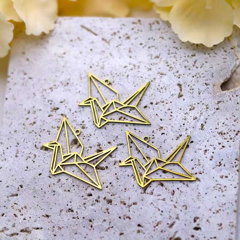 Origami Golden Crane Metal Pendant | Symbol of Peace & Luck