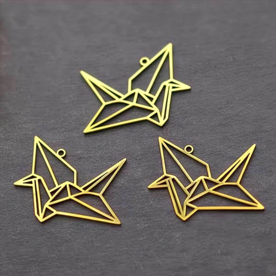 Origami Golden Crane Metal Pendant | Symbol of Peace & Luck