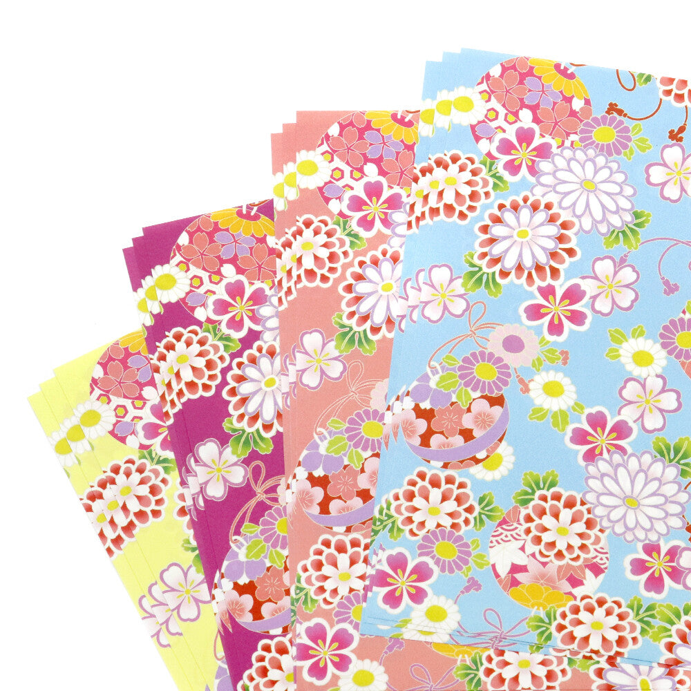 Stone Paper Kyo-Yuzen Hana Origami Paper 15cm | Waterproof Stone Paper (12 Sheets)