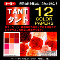 Packaging for Tant Origami Paper with a focus on various red-colored papers and text indicating a set of 12 colors with 48 sheets.
