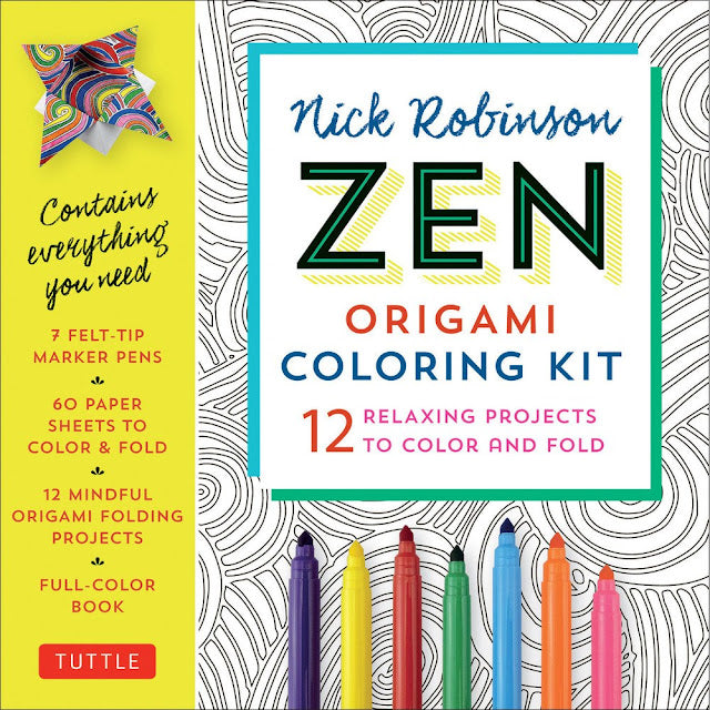 Origami Zen Colouring Book + Folding Paper (Free Pens Included!)