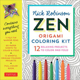 Origami Zen Colouring Book + Folding Paper (Free Pens Included!)